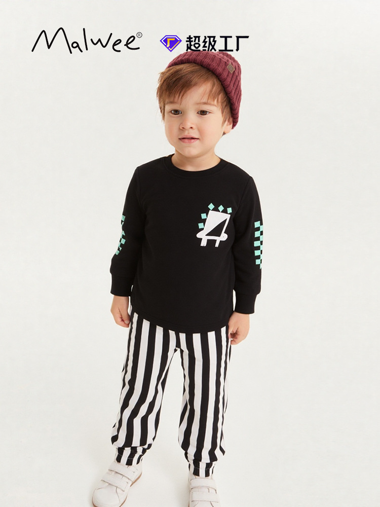 Malwee transfronterizo juego de niños otoño y invierno nuevo estilo europeo y americano ropa de moda para niños de cuello redondo ropa de niños de manga larga