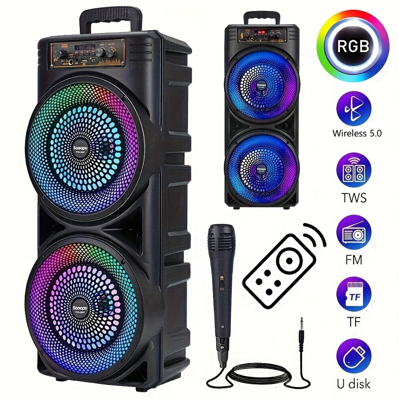 6000W Portable Party Speaker with Dual 8.5 Subwoofers rgb|undefined