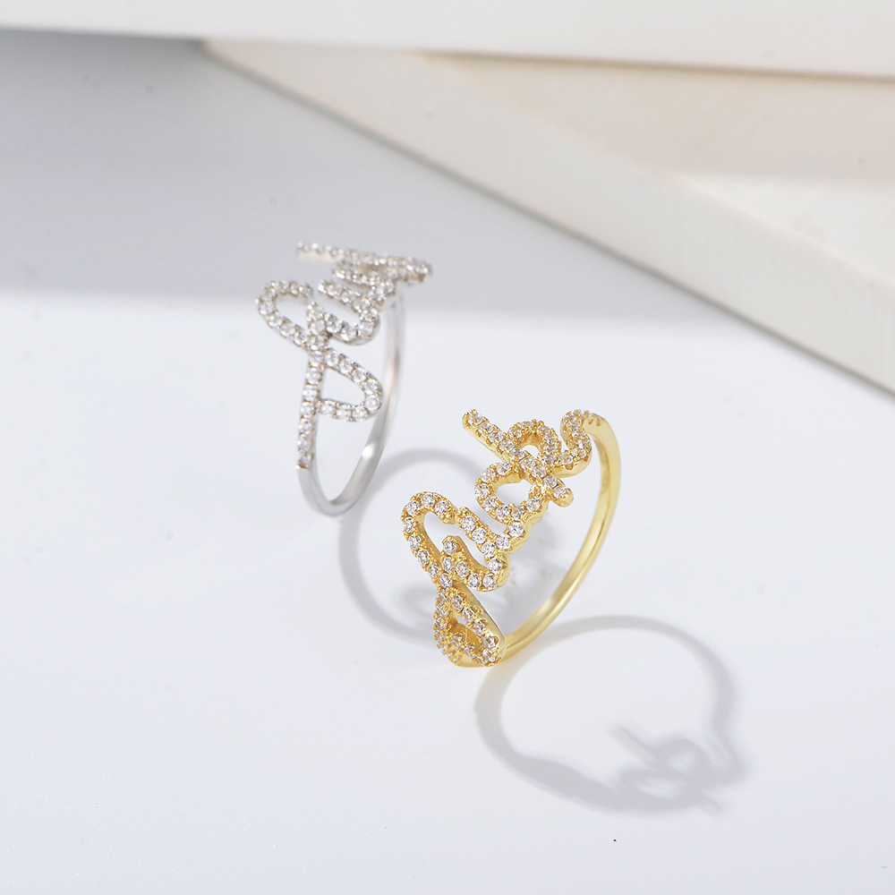 Letter Pattern Women'S Gender 925 Sterling Silver Zircon Letter Rings
