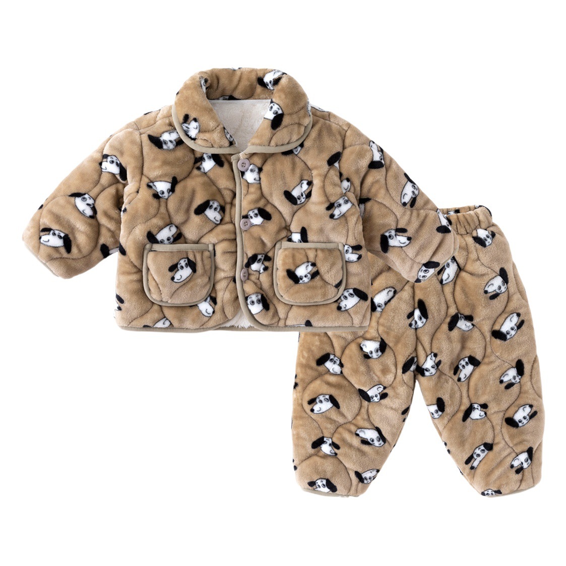 Ropa para el hogar de los niños ropa de invierno de dos piezas para niños Pijamas Pijama pantalones forrados de lana para Niñas Ropa cálida de algodón acolchado ropa de invierno