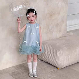 女童背心连衣裙2025夏季女宝宝无袖蝴蝶结公主裙女孩甜美礼服裙潮
