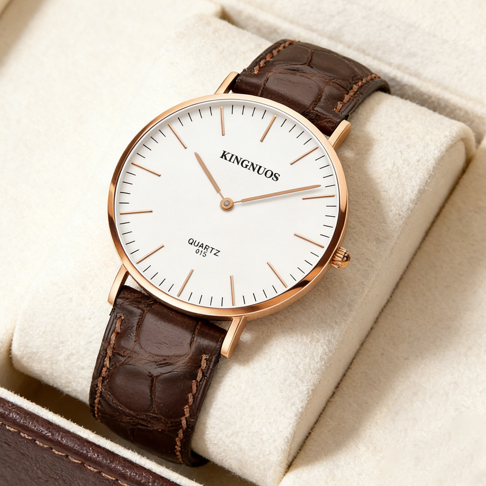 Popular Foreign Trade Brand Couple's Watches, Korean Style Fashionable Women's Leather Strap Quartz Watches, Wholesale at Low Prices