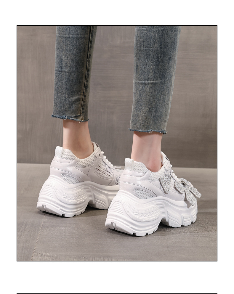 Giày sneaker chunky đế dày tăng chiều cao đính đá cho nữ — Màu trắng chi tiết 16