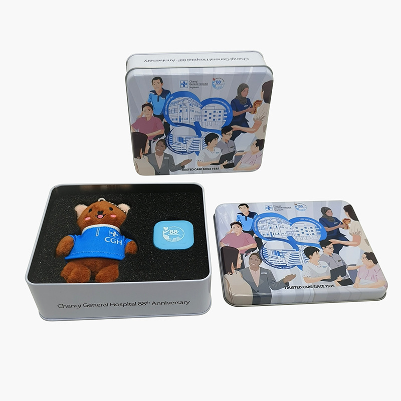 Customized Bear Gift Box Doll Airtag Set Iron Box Mugwort Chessboard Moxa Velvet Square Tin Box Manufacturer