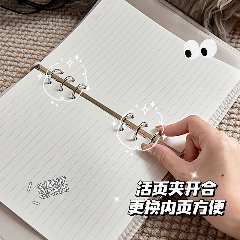 Cuaderno manual de estilo americano Cuaderno de hojas sueltas de alto valor plateado Cuaderno diario de niñas a cuadros Libro de aprendizaje de línea horizontal