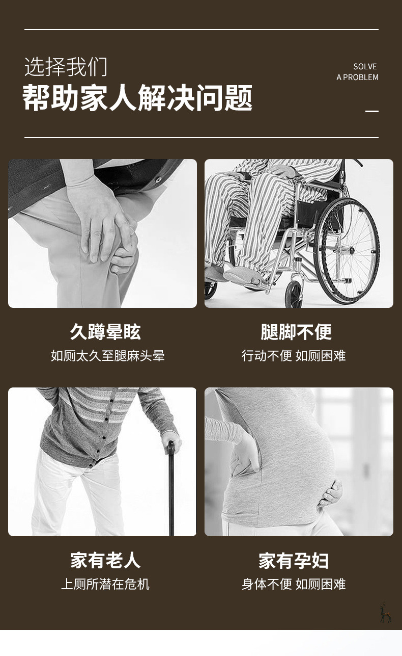 Folding stainless steel toilet seat, elderly and pregnant women's toilet seat, squat toilet chair, toilet bowl, universal mobile toilet seat for patients Application Scenario