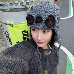 旅游拍照出片花朵针织护耳帽女秋冬小众翻边毛线飞行帽雷锋帽子潮