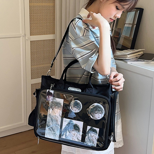 Cross-border multi-functional student backpack shoulder strap single-shoulder hand-carry three-in-one large capacity pain bag waterproof transparent document bag