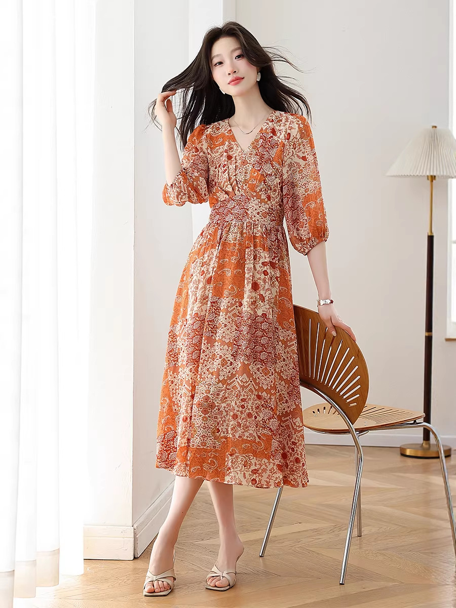 Đầm maxi nữ thắt eo họa tiết hoa nhí xòe lớn dáng suông — màu sắc, xanh lam