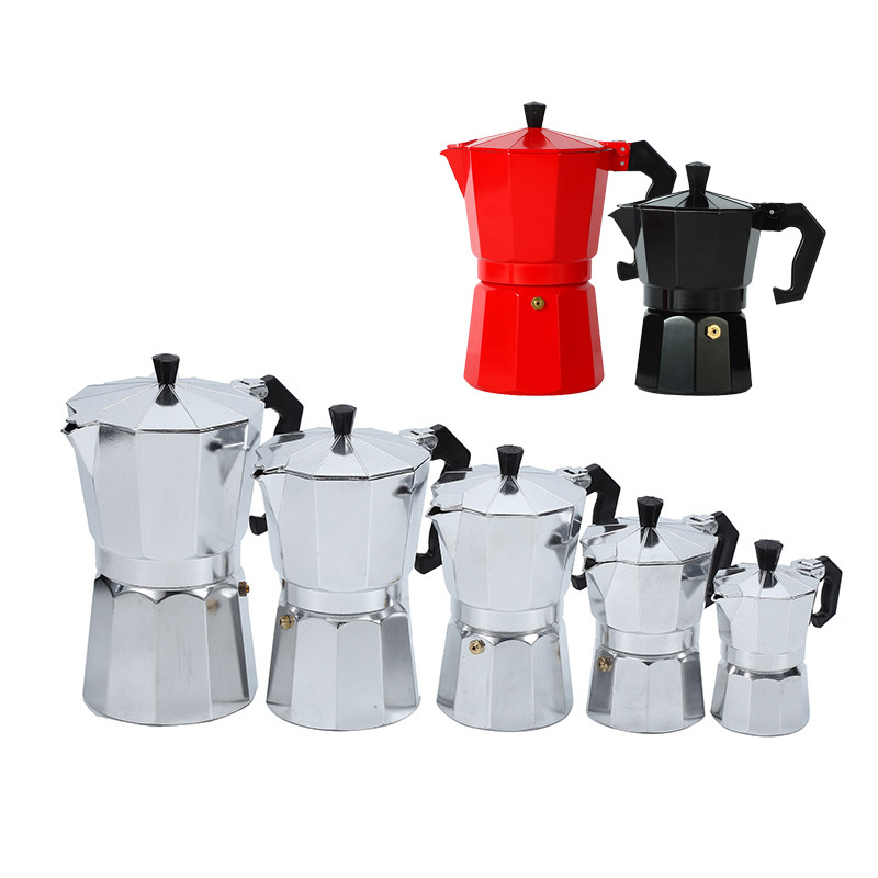 Cafetera moka italiana de aluminio de doble válvula, estilo europeo, octogonal, popular transfronterizamente.