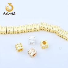 高保色14K包金三层塔状方珠三线方形大孔散珠diy手工手链饰品配件