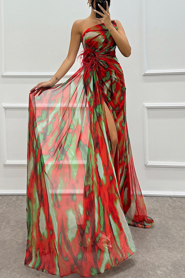 409g Weight Maxi Long Dress Dress Length Type Sleeveless Sleeve Length Swing Dress Dresses Type Polyester, Chiffon Fabric Type Mid Waist Waist Line Holiday, Cocktail Party Occasion Oblique collar Neckline Slim Fit Type Color Block Pattern Summer Season Women's Gender Printing, Zipper Design Elegant, Sexy Style Wholesale Women's Elegant Sexy Printing Zipper Color Block Holiday Cocktail Party Oblique Collar Sleeveless Swing Dress 5