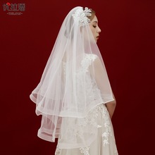 優拉潘 主題攝影頭紗 新娘頭紗多層婚紗禮服齊腰結婚寬邊頭紗 V69
