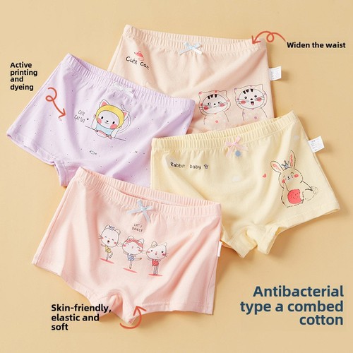 Baby girl's cotton flat-bottomed short pants for girls and infants, 1-3 years old, 2-leg, 5-corners, cartoon design, 12 months.