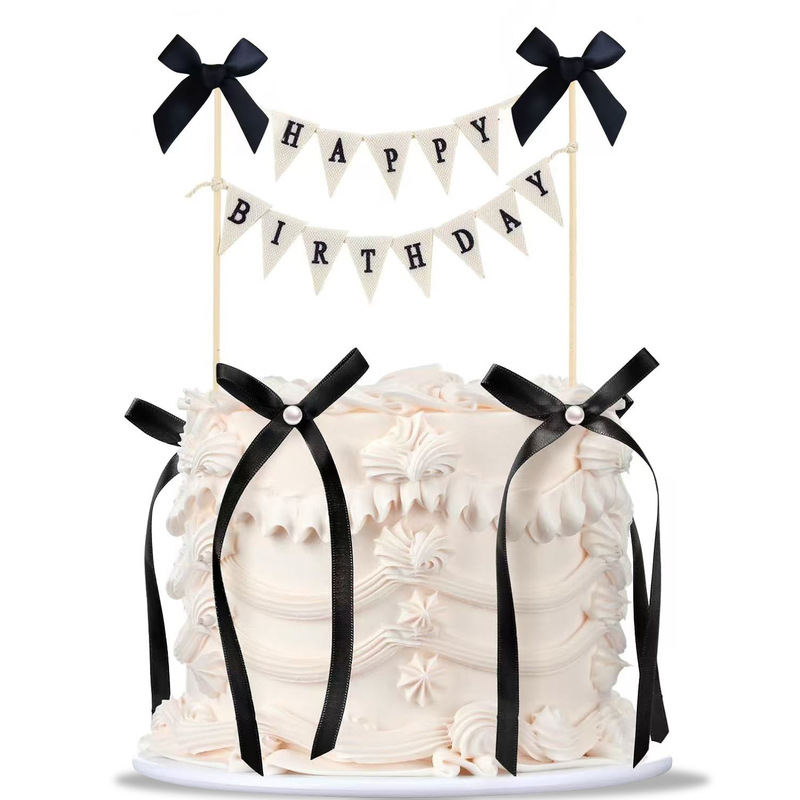 Bow Ribbon Cake Decoration, Triangular Pull Flag Cake Decoration, Party Pull Flag Banner, Cake Topper Pull Flag Bow Ribbon Cake Decoration, Triangular Pull Flag Cake Decoration, Party Pull Flag Banner, Cake Topper Pull Flag