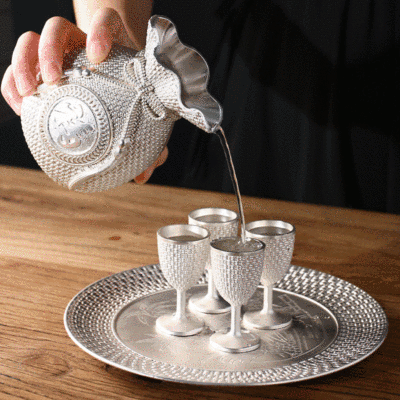 Baifu Silver Pot Wine Six piece set originality Metal Goblet personality Blessing bag Wine separator Souvenir