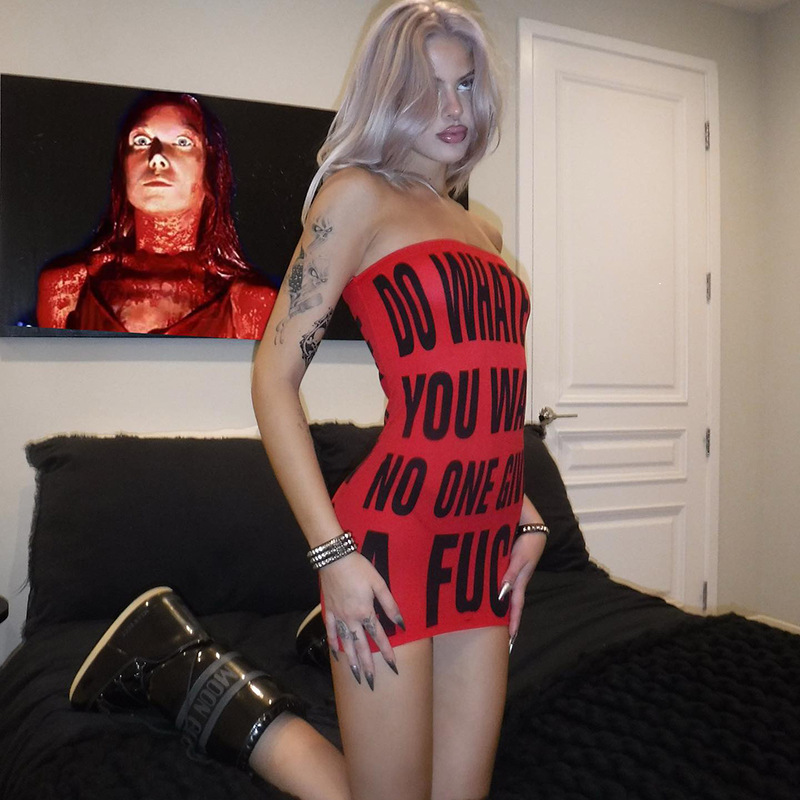 European and American Women's Clothing 2025 New Products Ins Style Sexy Slim-Fit Slimming Printed Strapless Dress Women's Dropshipping European and American Style