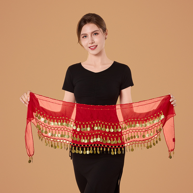 128 Coins Three-Layer Belly Dance Costume Hip Scarf Practice Outfit Waist Chain Dance Costume Accessories Performance Outfit Coin Belt