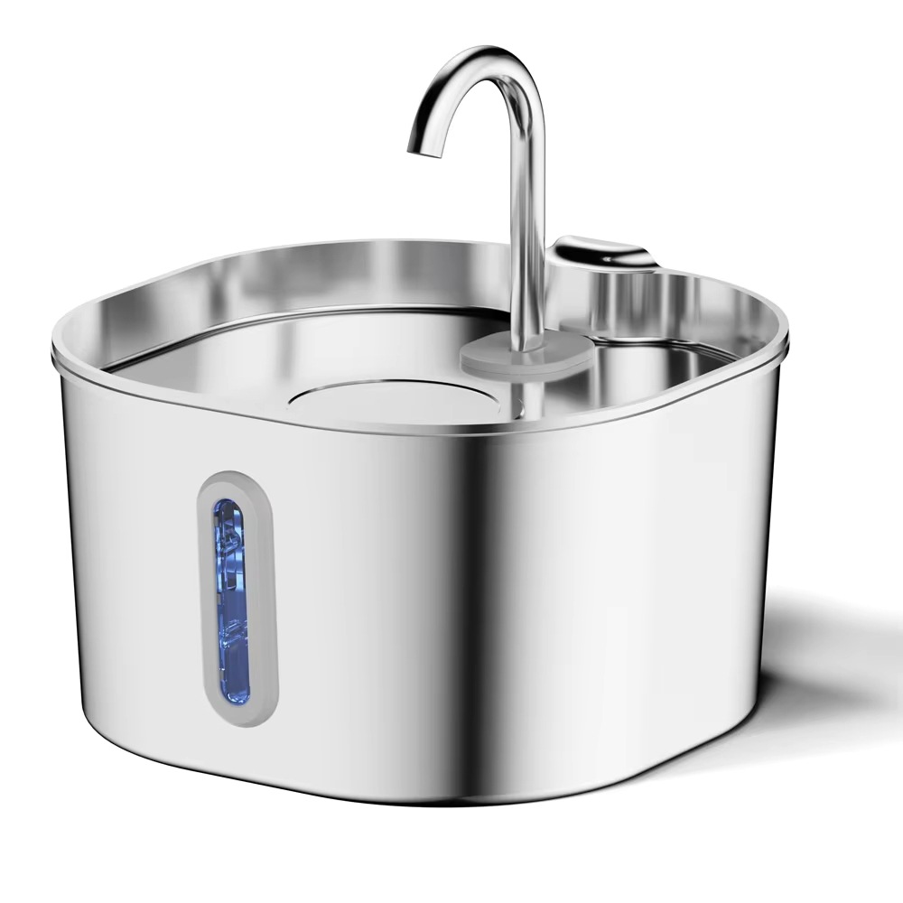 Transfronterizo mayorista 2.2L fuente ultra silenciosa Oz acero inoxidable filtración automática inteligente agua potable dispensadora de agua para mascotas