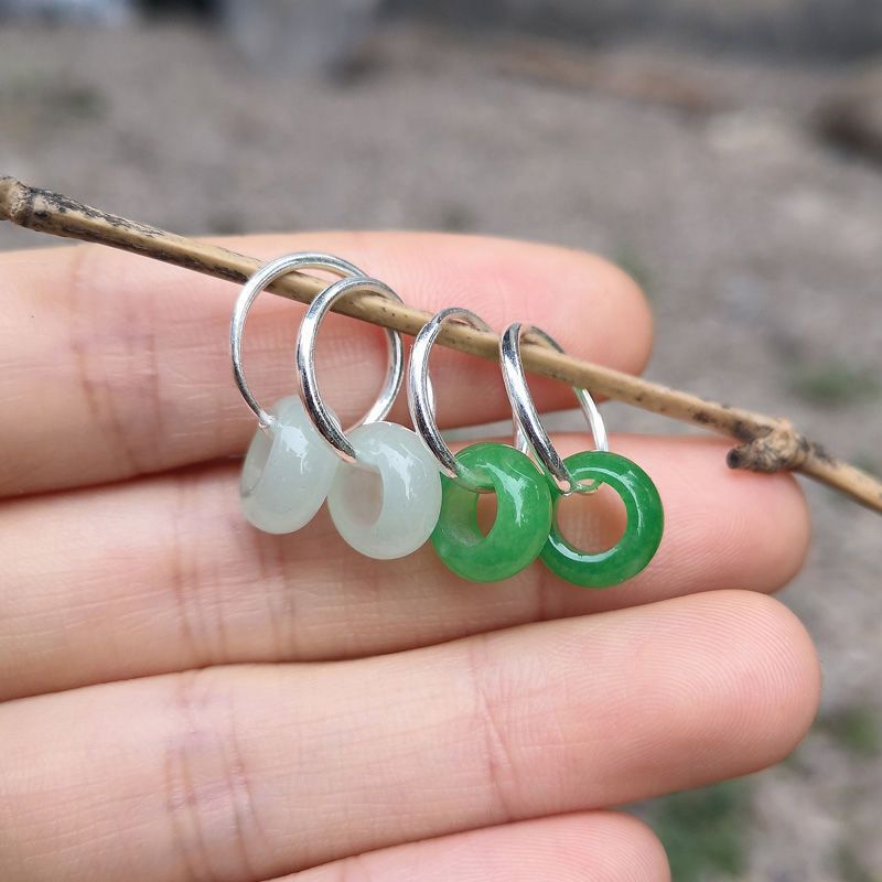 纯银耳环平安扣耳圈气质耳扣足银耳钉耳坠女仿真玉