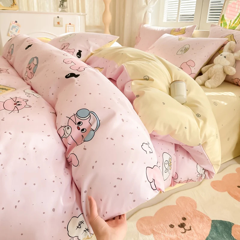 Cama de impresión no estática tipo A tipo de piel doméstica cuatro piezas de sábanas de algodón residencial sábanas de cama tipo笠 molido