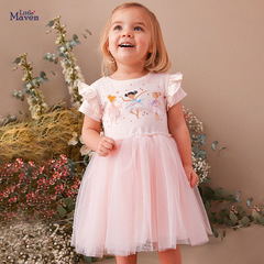 Little Maven Western-style mesh princess dress for summer, cartoon-style children's dress, short-sleeved pure cotton children's dress