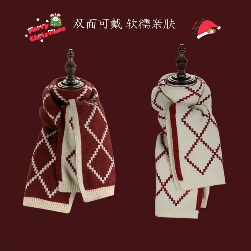 围巾冬季波尔多安可拉新款毛线针织纯色女士韩系加厚红色保暖百搭|undefined