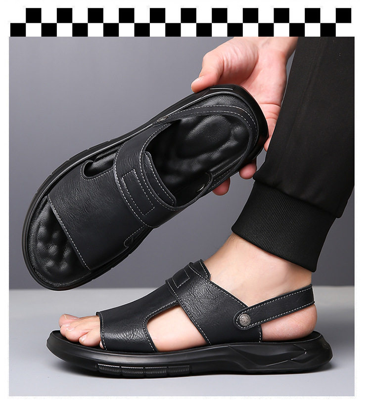Dép sandal nam đế dày đúc phun, đế mềm chống trượt, hở ngón khoét lỗ thoáng khí đi biển — Màu nâu, màu xám, màu đen chi tiết 26