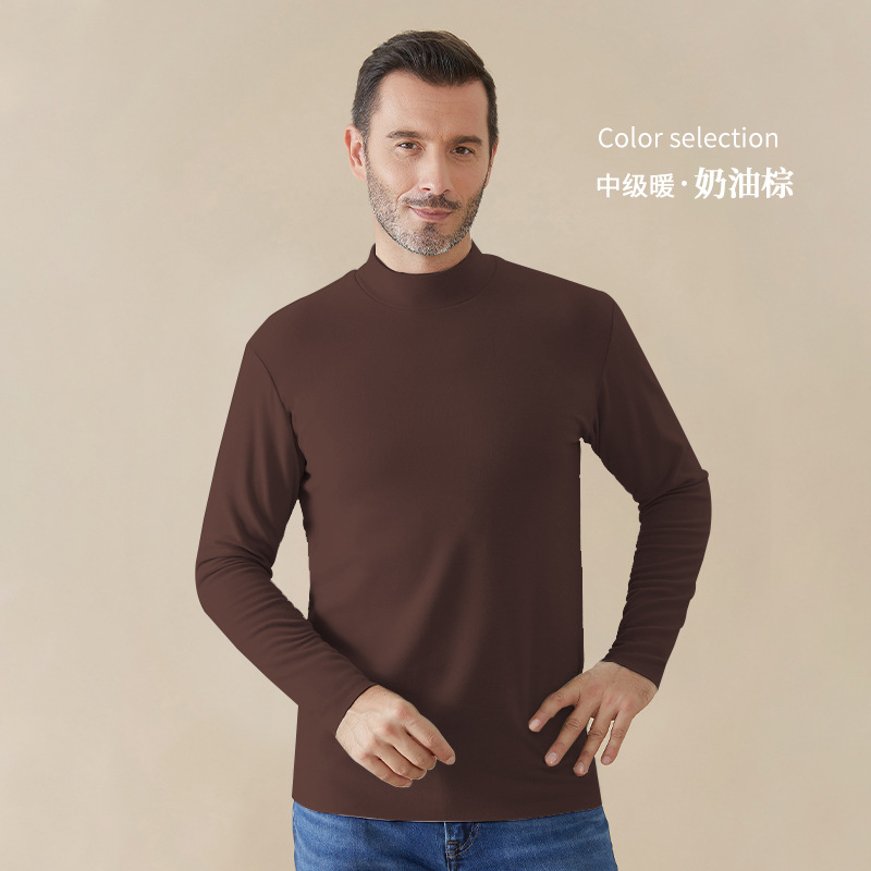 秋冬の新型の徳絨毛のヒアルロン酸の半高襟の底のシャツの男の発熱と保温の外は身を修める高襟の長袖のtシャツを着ます。
