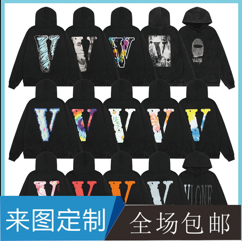 Vlone Jerry Cherry Blossom Petal Print Hooded Sweatshirt Loose High Street Fashion Hoodie Autumn and Winter