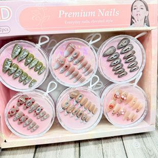Boxed Multi-Diamond Fashionable Wearable Nails 3D Boxed Square and Round Frame Manicure Tool Kit Jelly Glue Fake Nails Wholesale