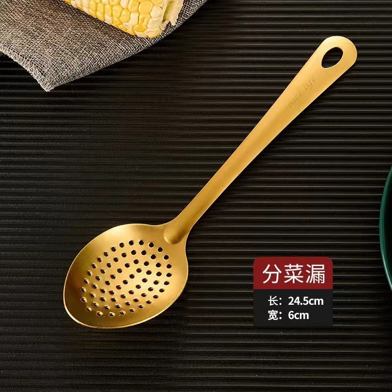 韓国風ステンレス金メッキ鍋つかみ、非磁性仕切りスプーン、スープスプーン、ザル、スパチュラ、フライパン用スパチュラ、越境小型調理器具セット|undefined