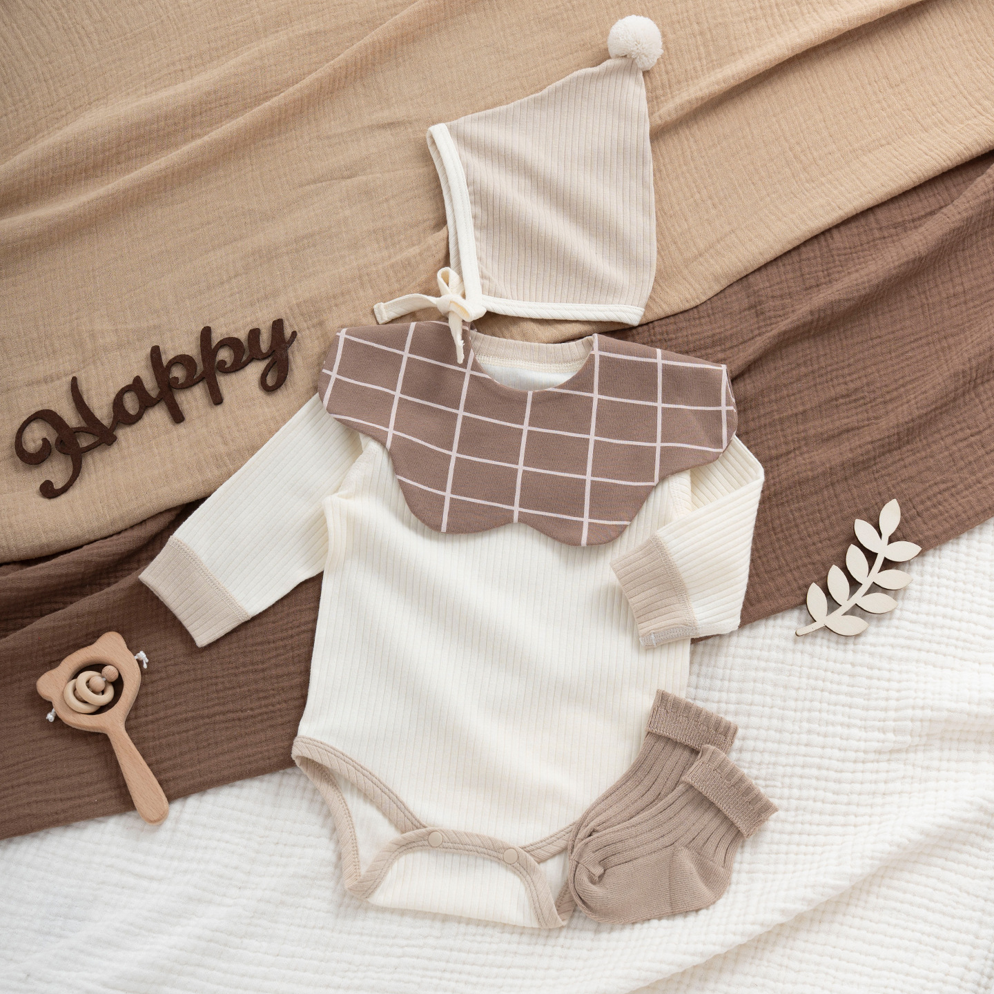 Baby bodysuit for spring and autumn, all seasons, newborn, seamless, Class A cotton, solid color, triangle tie.