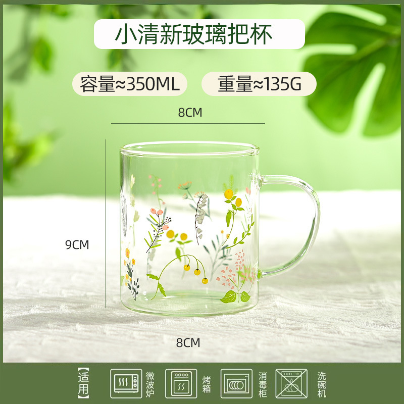 小清新玻璃杯耐高温果汁牛奶杯高颜值喝水杯2025带把水杯套装礼品|undefined