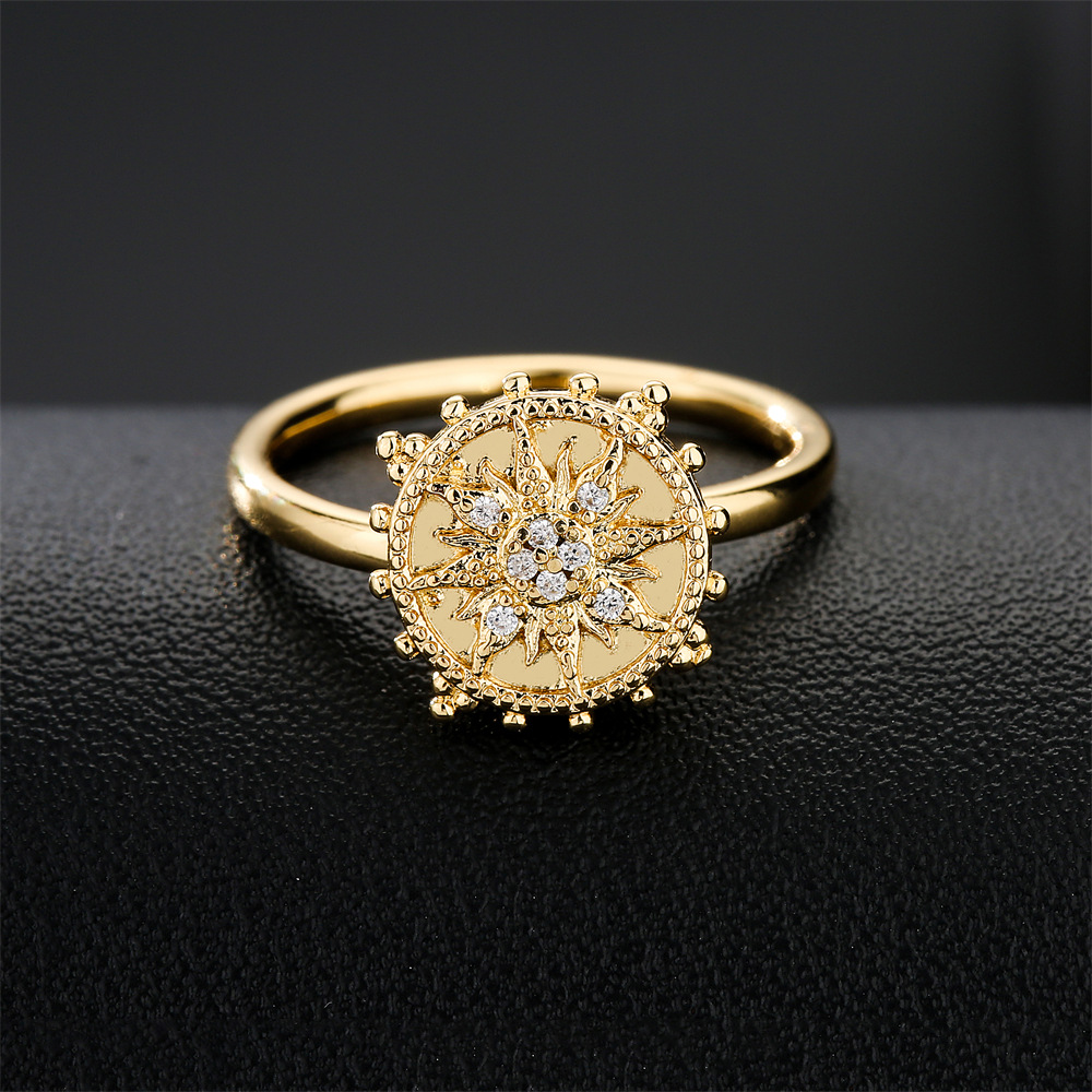 Fashion Can Be Rotated Geometric Sun Shape Copper Inlaid Zircon Open Ring display picture 2