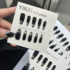 新款黑色渐变蕾丝预制穿戴甲ins半成品中长梯网红爆款高级感美甲