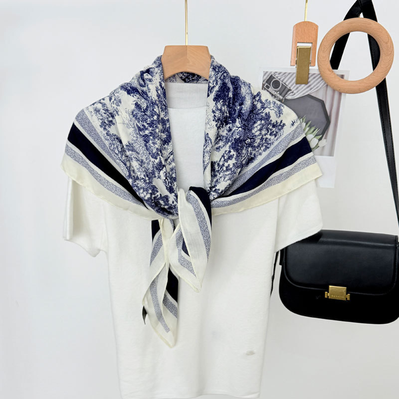Bufanda cuadrada de 90 cm para primavera y verano, estilo coreano, con estampado de jungla, de seda de alta gama, versátil para todas las estaciones._voghion.com