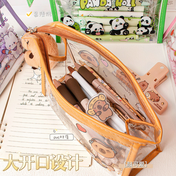 Transparent triangular cute high quality capacious school pencil case