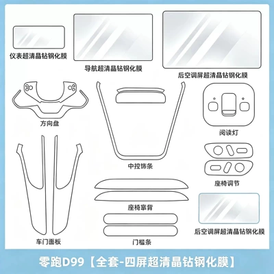Suitable for the Zero Run D99: interior protection film for the center console, rear air conditioning, and TV display screen; tempered glass film; modification accessories (Car interior film) - zero-run-d99full-set-four-screen-ultra-clear-crystal-diamond-tempered-film