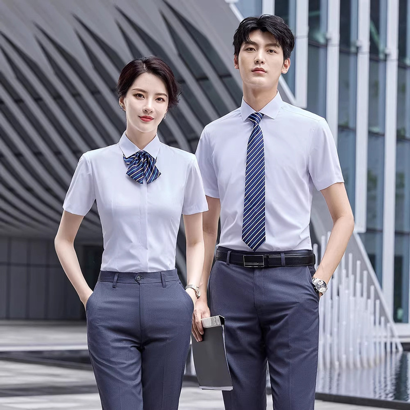 Summer Stretch Short-Sleeved Shirts for Men and Women, Professional Fit, Business Casual Work Shirts, Logo Customization Summer Stretch Short-Sleeved Shirts for Men and Women, Professional Fit, Business Casual Work Shirts, Logo Customization