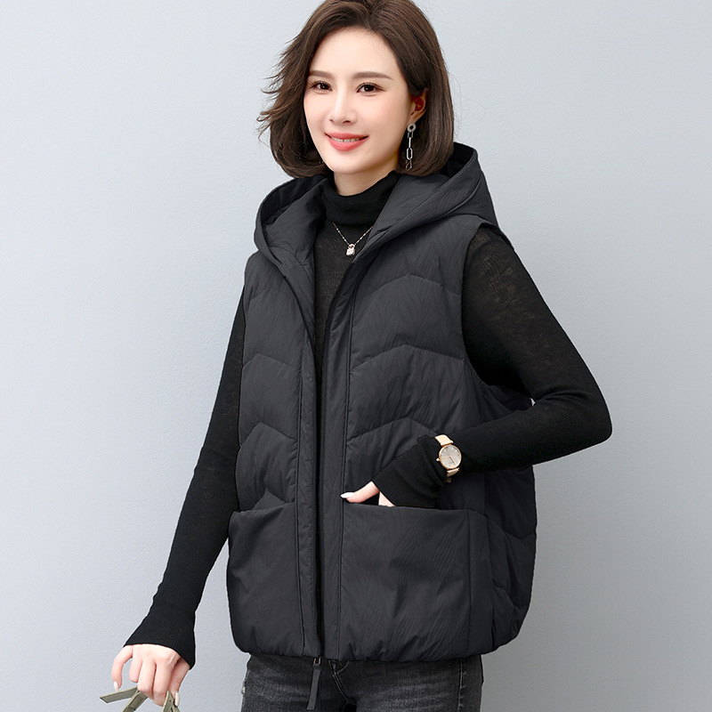 Down Vest Women's Short Hooded Outer Wearing Vest Winter Large Size Loose Thickened Warm Waistcoat White Duck Down Vest