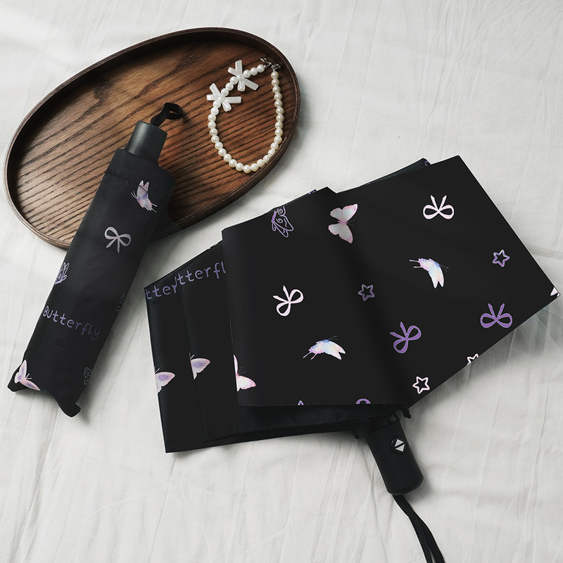 Butterfly Sun Umbrella Women's Sun Protection UV Protection High-value Sunshade Umbrella Lightweight Portable Folding Umbrella Sunny and Rainy Umbrella