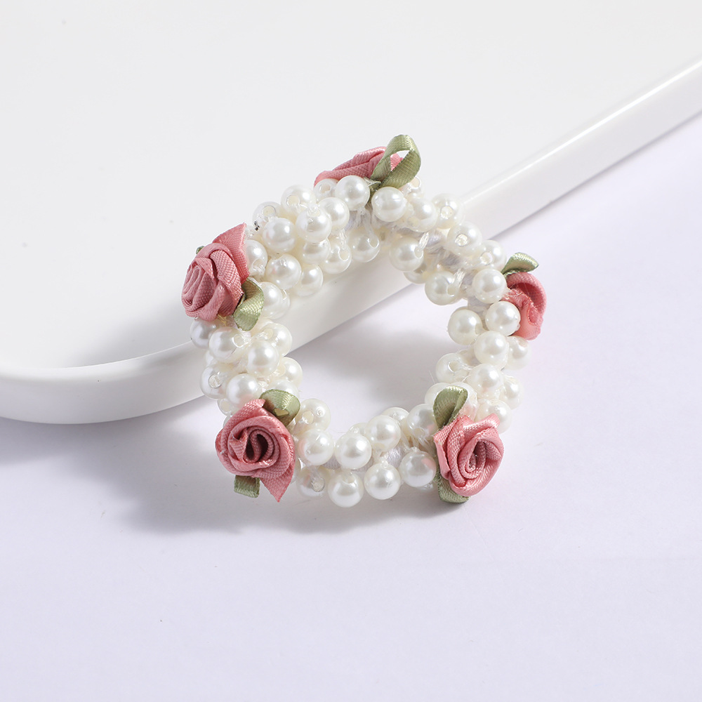All Seasons Season Sweet Women's Rose Imitation Pearl Beaded Hair Tie