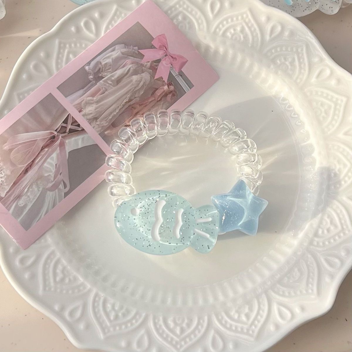 고운 핑크 도미 + 별 전화반지 [블루]