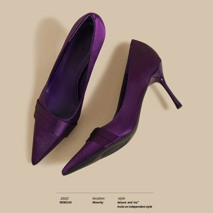 2026 European and American Style Fashion High-Heeled Shoes for Women, Satin Pointed Toe, Shallow Mouth, Stiletto Heels, Slip-On, High-End Elegant Single Shoes for Women 2026 European and American Style Fashion High-Heeled Shoes for Women, Satin Pointed Toe, Shallow Mouth, Stiletto Heels, Slip-On, High-End Elegant Single Shoes for Women