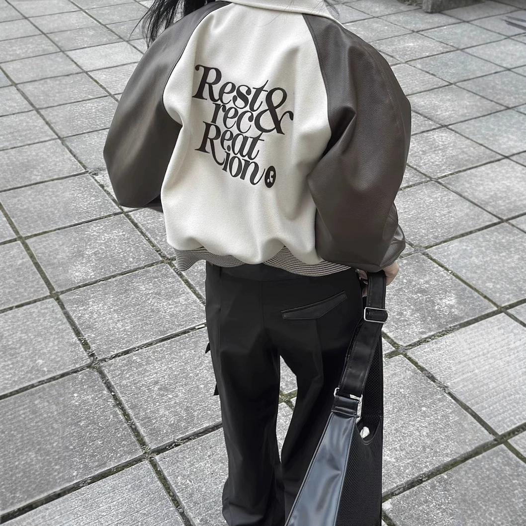 Rest & Recreation Вышитые буквы лоскутный шерстяной бейсбольный костюм свободная повседневная пара куртка куртка