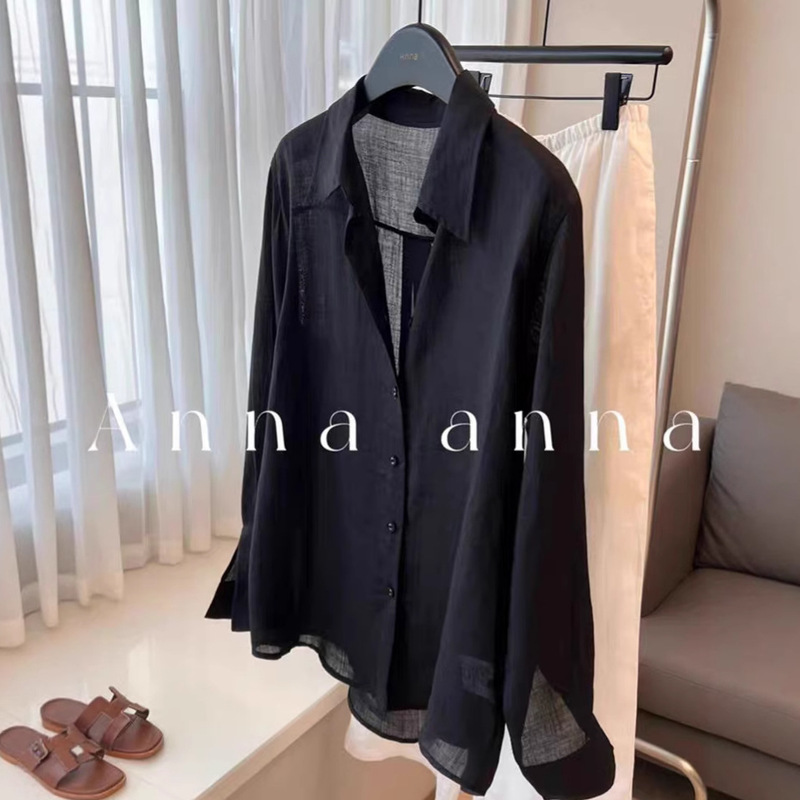No D Recommendation! High-End Lightweight Black Ramie Sunscreen Shirt for Women 2025 Summer Comfortable Loose Lazy Top