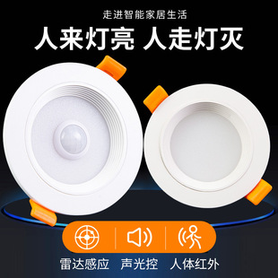 Human Body Sensor Downlight Hotel Corridor Ceiling Barrel Hole Spotlight Voice Controlled Infrared Radar Sensor Led Downlight