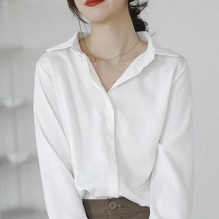 White Shirt Women's Anti-Wrinkle Korean Style Chiffon Long-Sleeved Large Size Shirt Work Clothes White Shirt Formal Business Wear Top