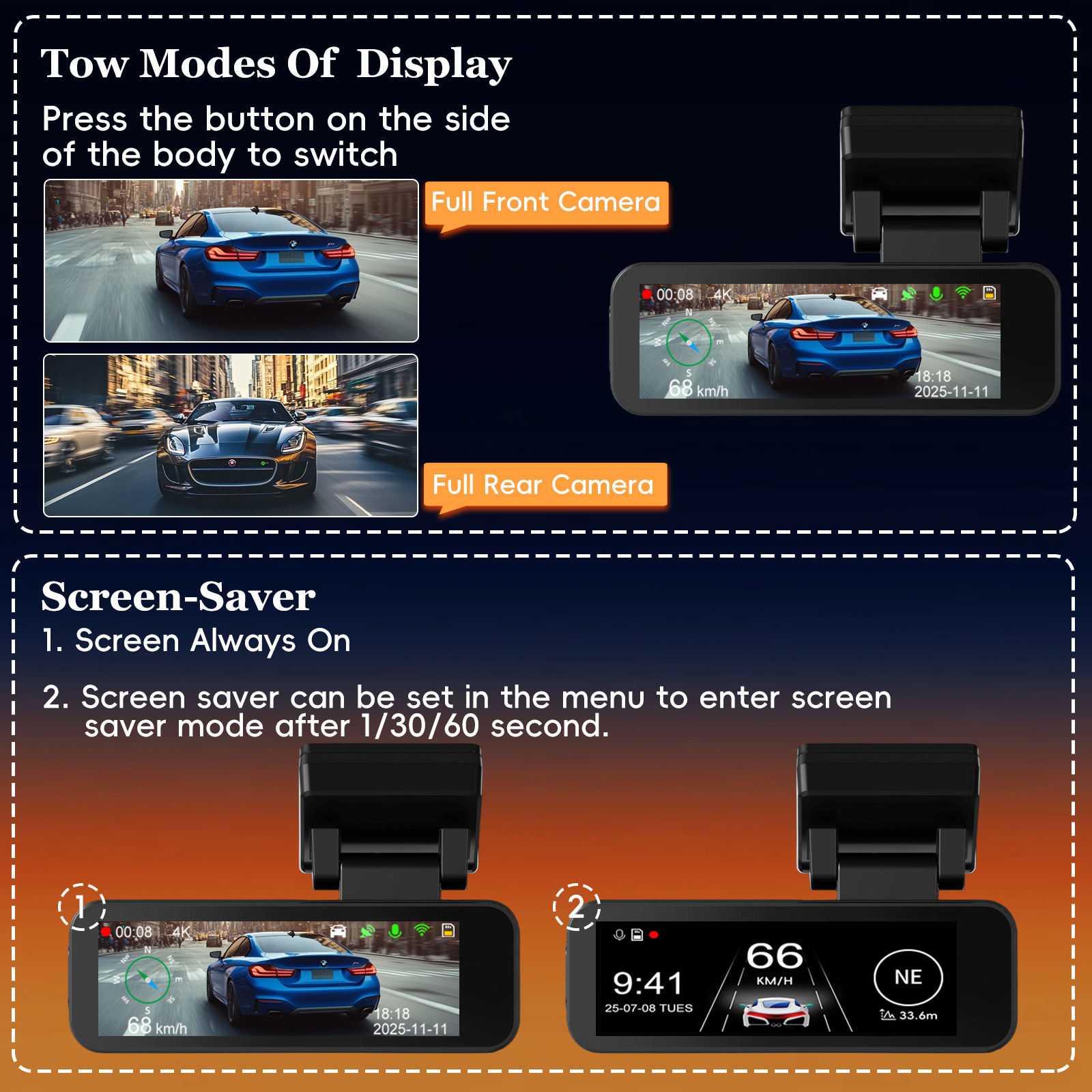New Cross-Border 4K High-Definition Night Vision Dual-Lens Wifi Front and Rear Dual Recording 24-Hour Parking Monitoring Car Dashcam